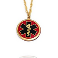 Oneida Medical ID Gold Tone Red Enamel Necklace Large 24 In